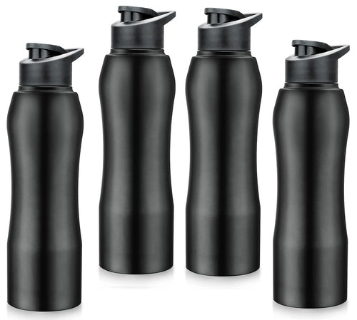 Steel Coal Black Water Bottle 1 Ltr with Sipper Cap–Set of 4