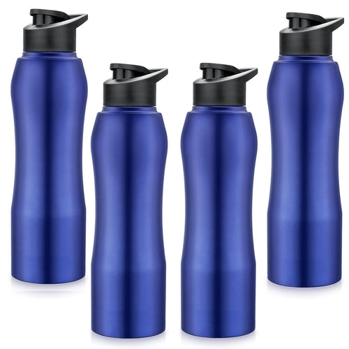 Steel Dark Blue Water Bottle 1 Ltr with Sipper Cap-Set of 4