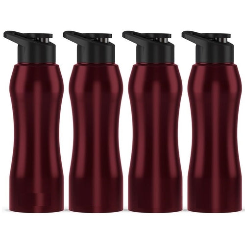 Steel Burgundy Water Bottle 1 Ltr with Sipper Cap Set of 4